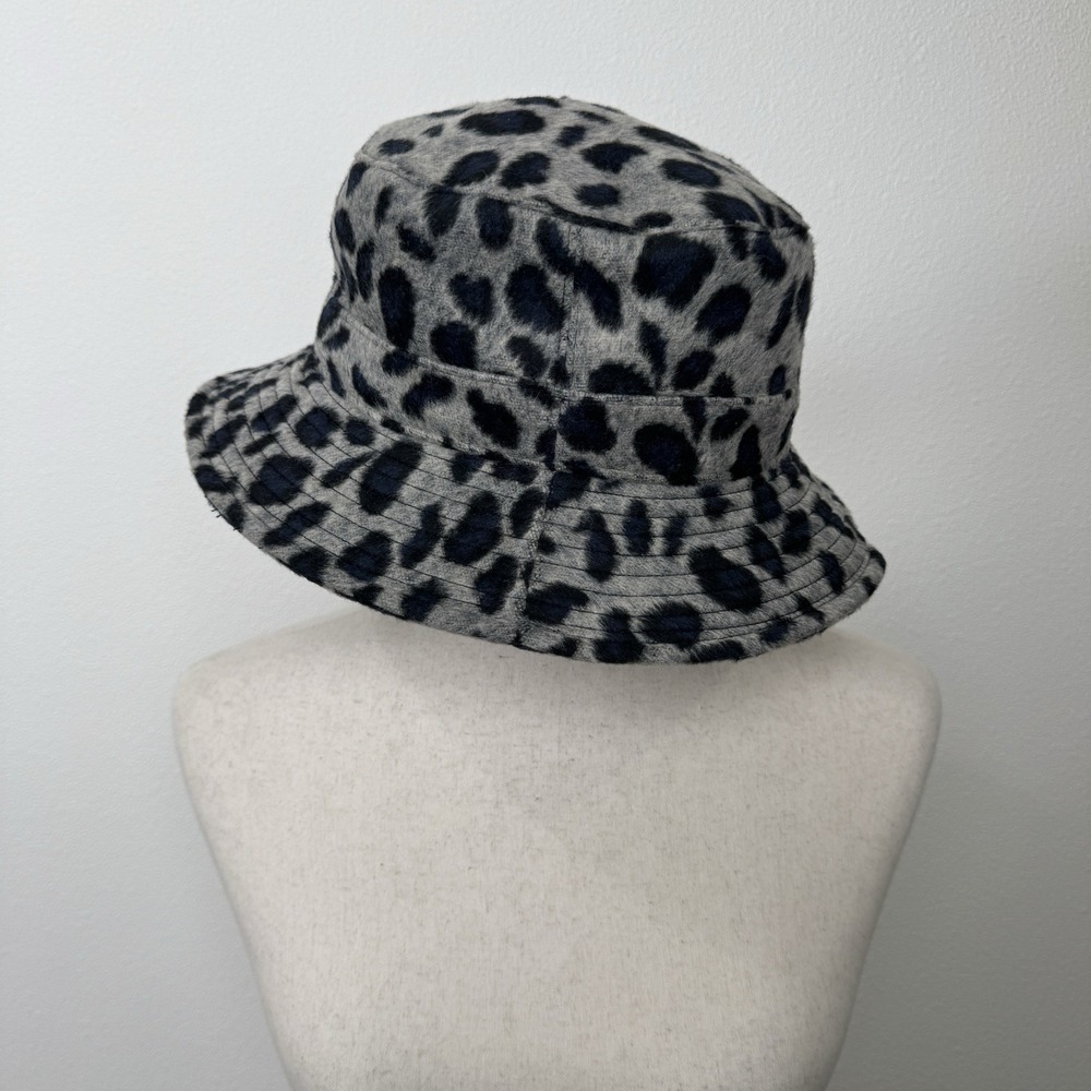 NEW Wyeth Bucket Hat Womens One Size Gray Leopard Print Fuzzy Retro Y2K 90s Boho - Picture 8 of 16